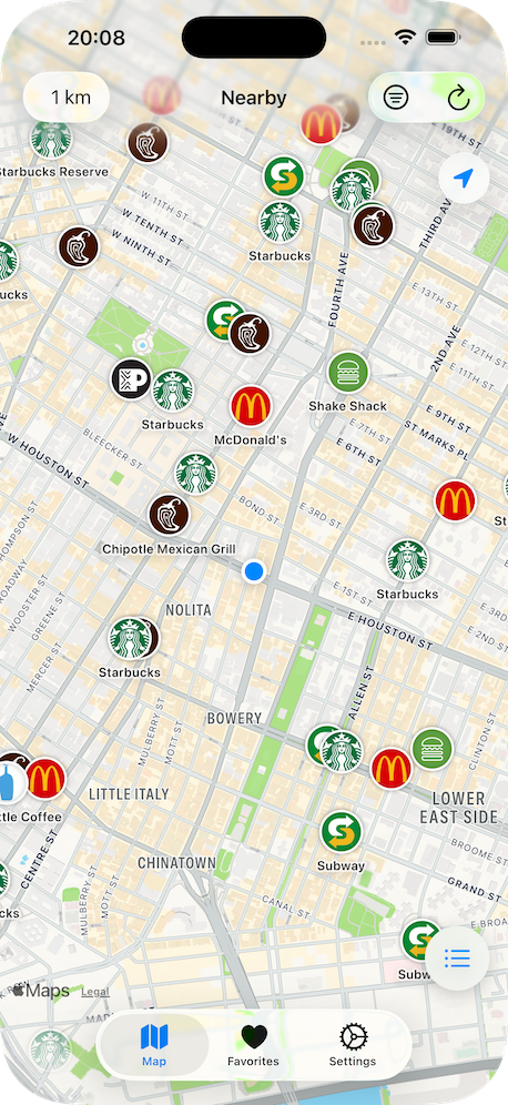 FavsAround map view
